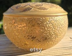 Vintage DeVilbiss Kingfisher Bird 22K Gold and Glass Powder Box, Rare Art Deco Vanity Jar
