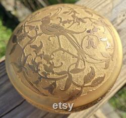 Vintage DeVilbiss Kingfisher Bird 22K Gold and Glass Powder Box, Rare Art Deco Vanity Jar
