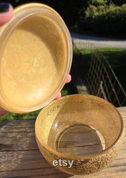 Vintage DeVilbiss Kingfisher Bird 22K Gold and Glass Powder Box, Rare Art Deco Vanity Jar