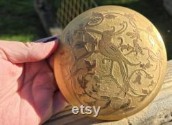 Vintage DeVilbiss Kingfisher Bird 22K Gold and Glass Powder Box, Rare Art Deco Vanity Jar