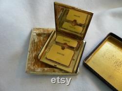 Vintage Deco Guilloche and Black Enamel and Handpainted Iris Marathon Compact