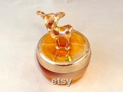 Vintage Deer Powder Jar, Vanity, Dresser Trinket Jewelry Dish, Jeannette Marigold Carnival Depression Glass, Cottagecore, Woodland Creature