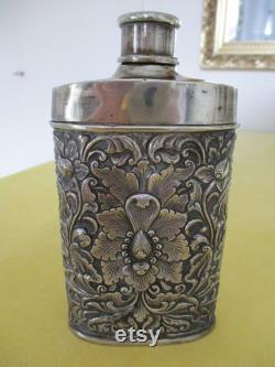 Vintage Djokja Yogya Silver Talcum Powder Shaker, 800 1000, Handcrafted with Oriental Flowers and Foliage, Collectable, Gift