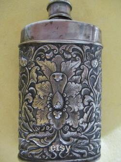 Vintage Djokja Yogya Silver Talcum Powder Shaker, 800 1000, Handcrafted with Oriental Flowers and Foliage, Collectable, Gift