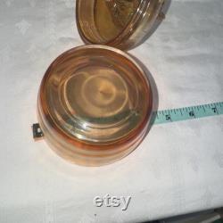 Vintage Dog Powder Trinket Jar by Jeanette Glass Iridescent Marigold Carnival