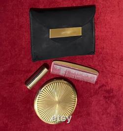 Vintage Dorset Fifth Avenue Powder Compact, Lipstick, Comb and Black Fabric Holder