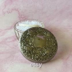 Vintage Dresser Dish, Vanity Glass Jar Silver Plate Ornate Floral and Scrolls Lid, Retro Vanity