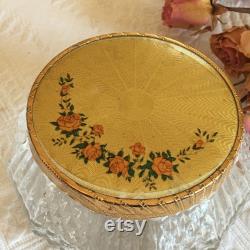 Vintage Dresser Jar. Textured Glass With Gold Lid With Rose Spray on One Side. All Over Lovely Textured Designs.