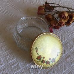 Vintage Dresser Jar. Textured Glass With Gold Lid With Rose Spray on One Side. All Over Lovely Textured Designs.