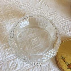 Vintage Dresser Jar. Textured Glass With Gold Lid With Rose Spray on One Side. All Over Lovely Textured Designs.