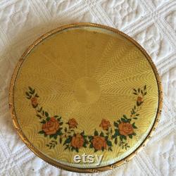 Vintage Dresser Jar. Textured Glass With Gold Lid With Rose Spray on One Side. All Over Lovely Textured Designs.