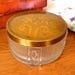 Vintage Dresser Powder Jar, 1930s flower vanity glass jar with metal gold tone cover