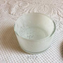 Vintage Dresser Powder Jar with Metal Lid with Dimensional Rose. White and Clear Marbleized Jar. Use to Collect Trinkets or Powder.