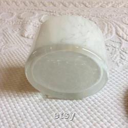 Vintage Dresser Powder Jar with Metal Lid with Dimensional Rose. White and Clear Marbleized Jar. Use to Collect Trinkets or Powder.