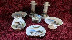Vintage Dresser Vanity Set 7pc. Bone China Japan Hand Painted Scenery