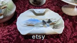 Vintage Dresser Vanity Set 7pc. Bone China Japan Hand Painted Scenery