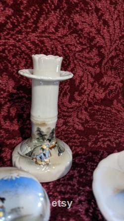 Vintage Dresser Vanity Set 7pc. Bone China Japan Hand Painted Scenery