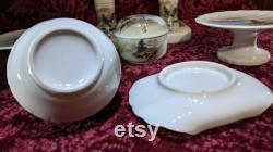 Vintage Dresser Vanity Set 7pc. Bone China Japan Hand Painted Scenery