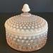 Vintage Duncan and Miller Pink Glass Opalescent Hobnail Powder Box.