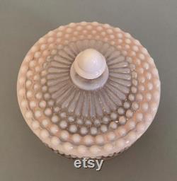 Vintage Duncan and Miller Pink Glass Opalescent Hobnail Powder Box.