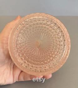Vintage Duncan and Miller Pink Glass Opalescent Hobnail Powder Box.