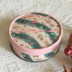 Vintage Dusting Powder. Irresistible Body Dusting Powder. 1950s Pink, Teal and White Ribbon and Floral Container. Full Box of Powder.