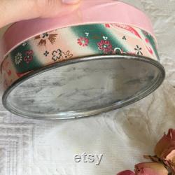 Vintage Dusting Powder. Irresistible Body Dusting Powder. 1950s Pink, Teal and White Ribbon and Floral Container. Full Box of Powder.