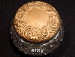 Vintage EAPG Cosmetic Clear Glass Jar With Gold Colored Metal Lid From The Early 1900's