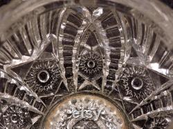 Vintage EAPG Cosmetic Clear Glass Jar With Gold Colored Metal Lid From The Early 1900's