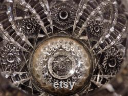 Vintage EAPG Cosmetic Clear Glass Jar With Gold Colored Metal Lid From The Early 1900's