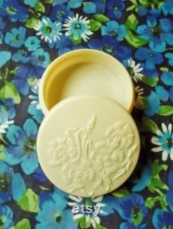 Vintage Early Plastic Powder Pot with Lid Berton of London 1930s Dianthus flowers Cream colour Art Deco Powder Bowl Lightly used