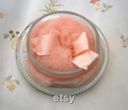 Vintage Edwardian Cut Glass Powder Bowl and Pink Powder Puff