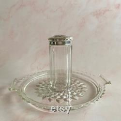 Vintage Edwardian Silver-Plate and Glass Talcum Powder Shaker Vanity Jar, Vintage Vanity