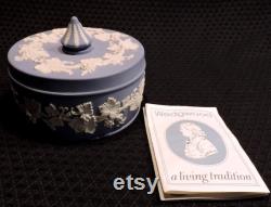 Vintage Elegant Wedgwood English Blue Jasperware with Large Finial Powder, Trinket or Jewelry Jar