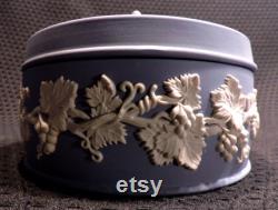 Vintage Elegant Wedgwood English Blue Jasperware with Large Finial Powder, Trinket or Jewelry Jar