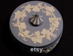 Vintage Elegant Wedgwood English Blue Jasperware with Large Finial Powder, Trinket or Jewelry Jar