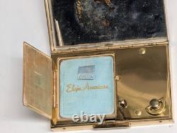 Vintage Elgin American Reuge Music Box Powder Compact Case Mirror Gold Tone