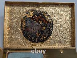 Vintage Elgin American Reuge Music Box Powder Compact Case Mirror Gold Tone