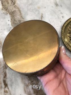 Vintage Embossed Brass loose Powder Case Glass Liner or trinket box