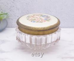 Vintage Embroidered Powder Jar and Jewellery Box