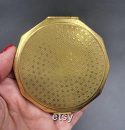 Vintage Emerald Green Enamel Brass Compact USSR Made