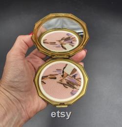Vintage Emerald Green Enamel Brass Compact USSR Made
