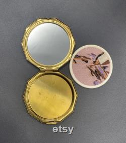 Vintage Emerald Green Enamel Brass Compact USSR Made