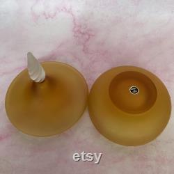 Vintage Empoli Frosted Satin Amber Glass Vanity Jar, Satin Italian Glass Bottle With Tall Frosted Clear Stopper
