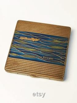 Vintage Enamel Trinket Powder Box rare boat sea rare beautiful box Soviet
