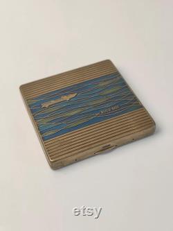 Vintage Enamel Trinket Powder Box rare boat sea rare beautiful box Soviet