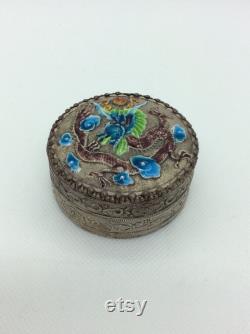 Vintage Enamelled Asian Dressing table Powder Trinket Pot