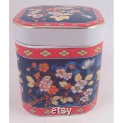 Vintage Enesco Square Powder Jar With Flowers and Butterfly Japan