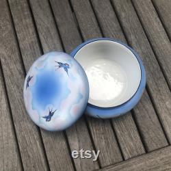 Vintage English Palissy Blue Bird, Early Bird Porcelain Powder Jar