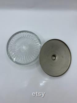 Vintage Etched Glass Vanity Powder Jar with Metal Lid